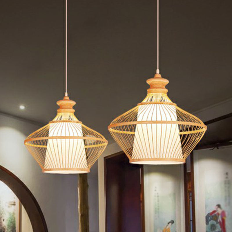 Curvy Tea Room Pendant Light Bamboo Single South-east Asia Suspension Light Fixture