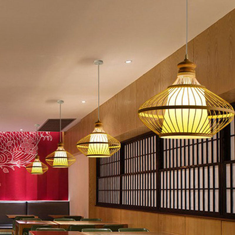 Bambus symmetrische Suspension Licht Einfachheit 1 Lichtholz Anhängerleuchte für Schlafzimmer