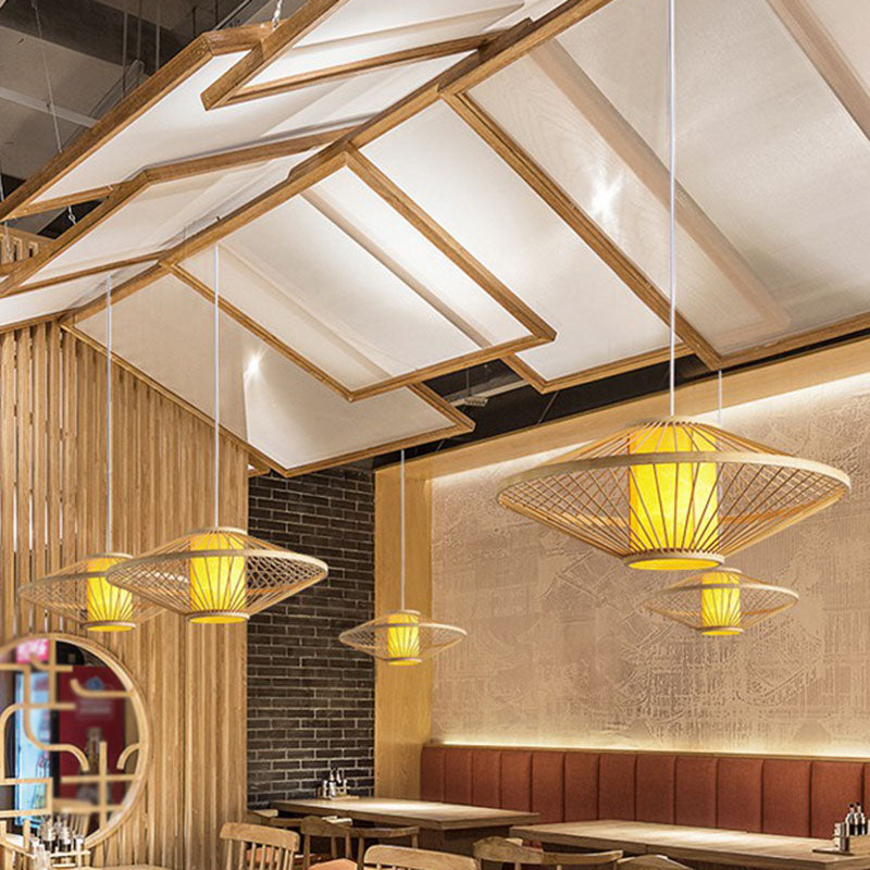 Bambus symmetrische Suspension Licht Einfachheit 1 Lichtholz Anhängerleuchte für Schlafzimmer