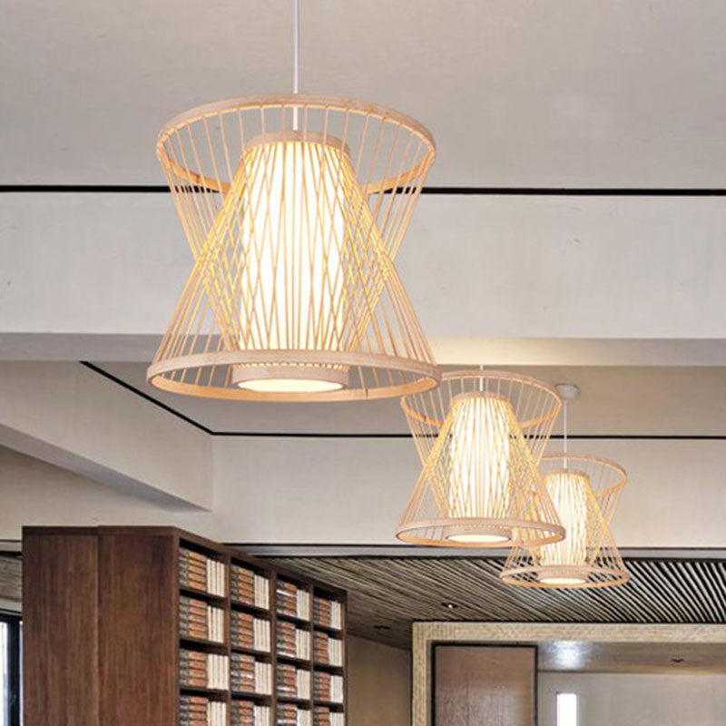 Bambus symmetrische Suspension Licht Einfachheit 1 Lichtholz Anhängerleuchte für Schlafzimmer