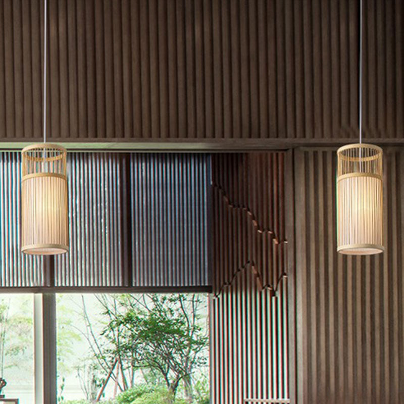 Bambus symmetrische Suspension Licht Einfachheit 1 Lichtholz Anhängerleuchte für Schlafzimmer