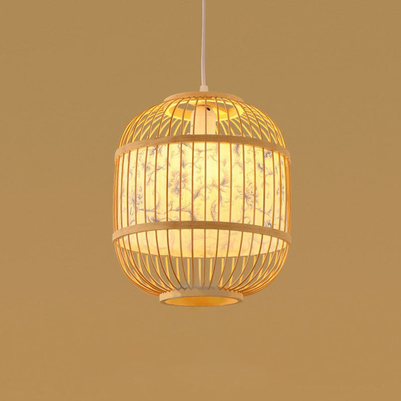 Handmade Restaurant Ceiling Light Bamboo Single Modern Style Hanging Pendant Light in Wood