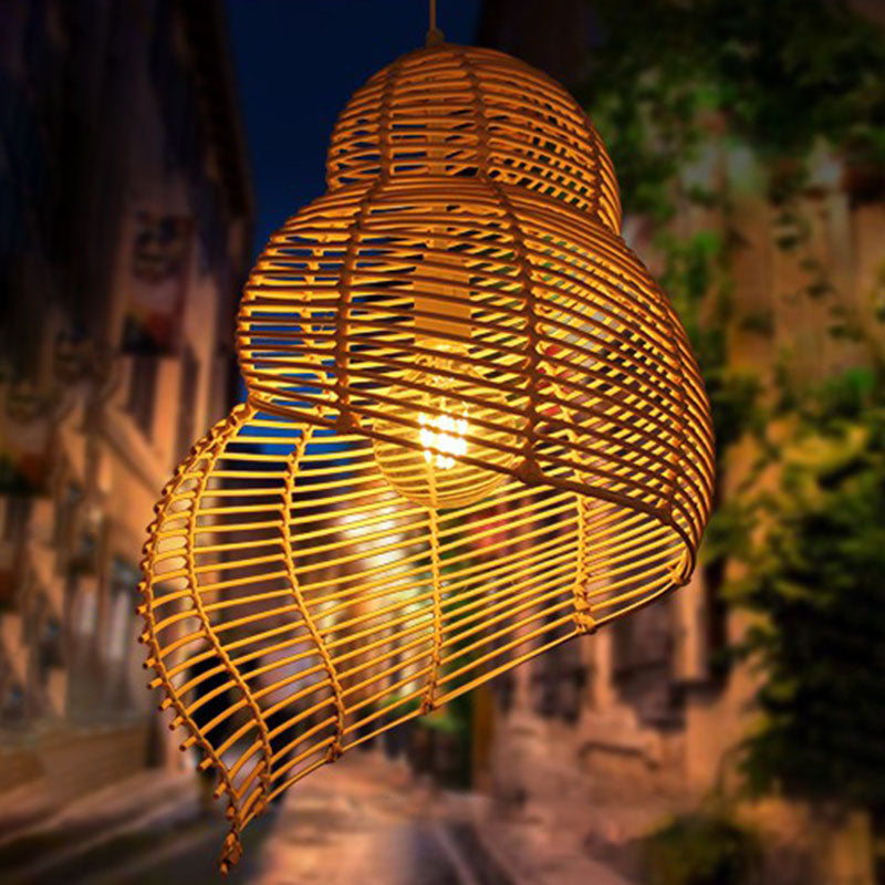 Muschelhängellicht minimalistische Rattan 1 Head Restaurant Anhänger Deckenleuchte