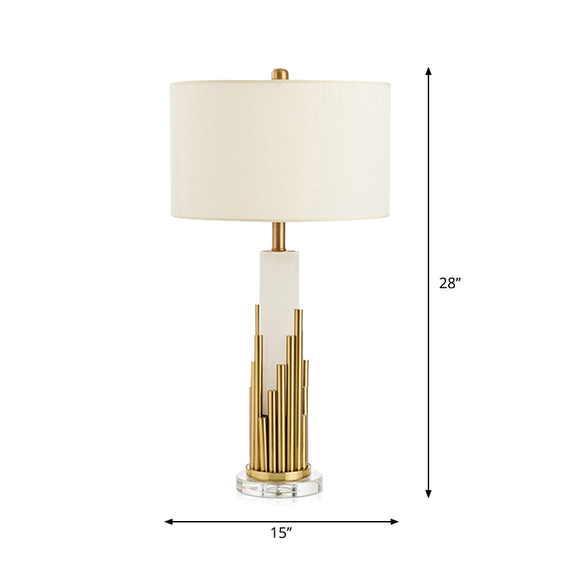 Fabric Drum Shade Table Lamp Simple Style 1 Bulb White Nightstand Light for Living Room