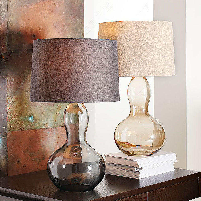 Fabric Tapered Table Lamp Modern Single Living Room Nightstand Lighting with Gourd Shaped Base