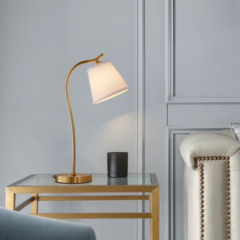 Traditional Bucket Table Lamp Single Fabric Nightstand Lighting in Brass for Bedside