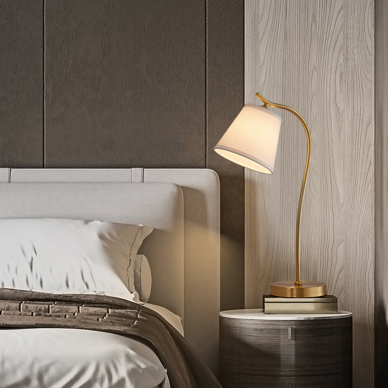 Traditional Bucket Table Lamp Single Fabric Nightstand Lighting in Brass for Bedside