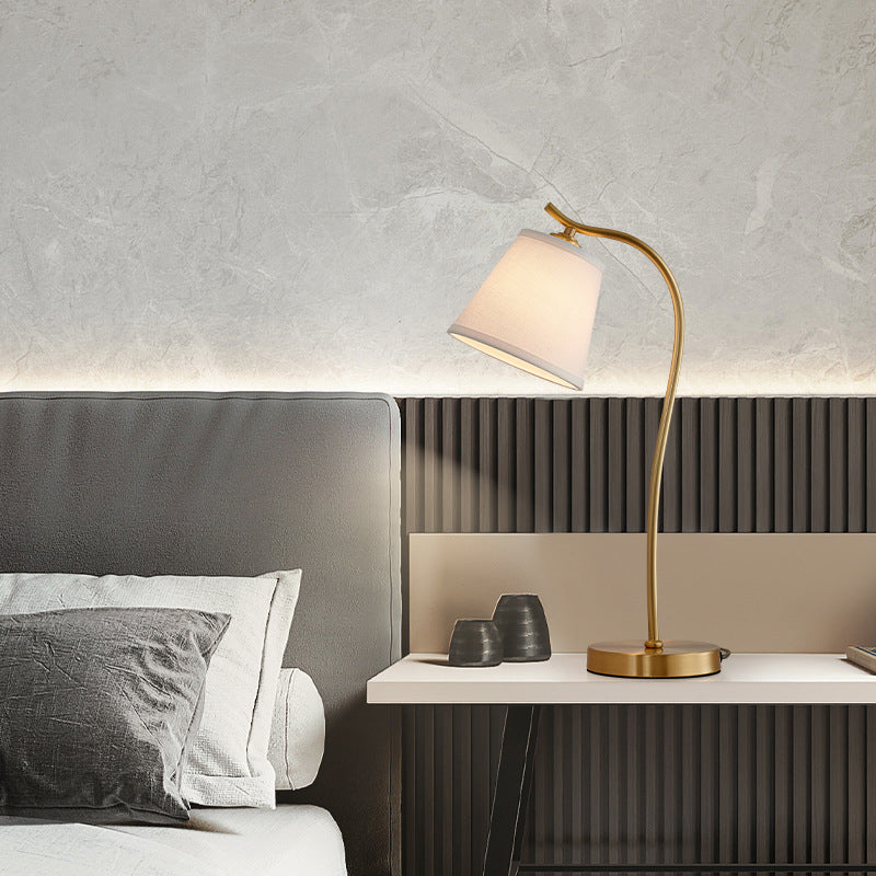 Traditional Bucket Table Lamp Single Fabric Nightstand Lighting in Brass for Bedside