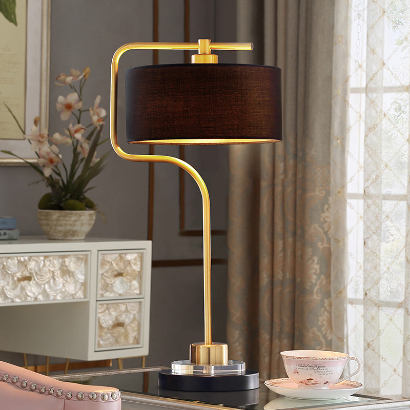 Drum Shade Fabric Table Light Vintage Single-Bulb Living Room Nightstand Lamp in Black
