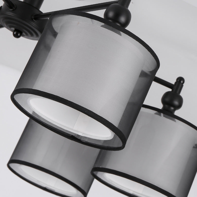 Hedendaagse cilindrische semi -flush mount stof woonkamer dicht bij plafond kroonluchter in zwart