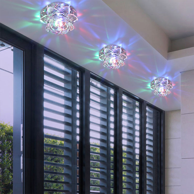 Simplicity Lotus LED Flush Mount Light Crystal Corridor Flush Mount Ceiling Light in Clear