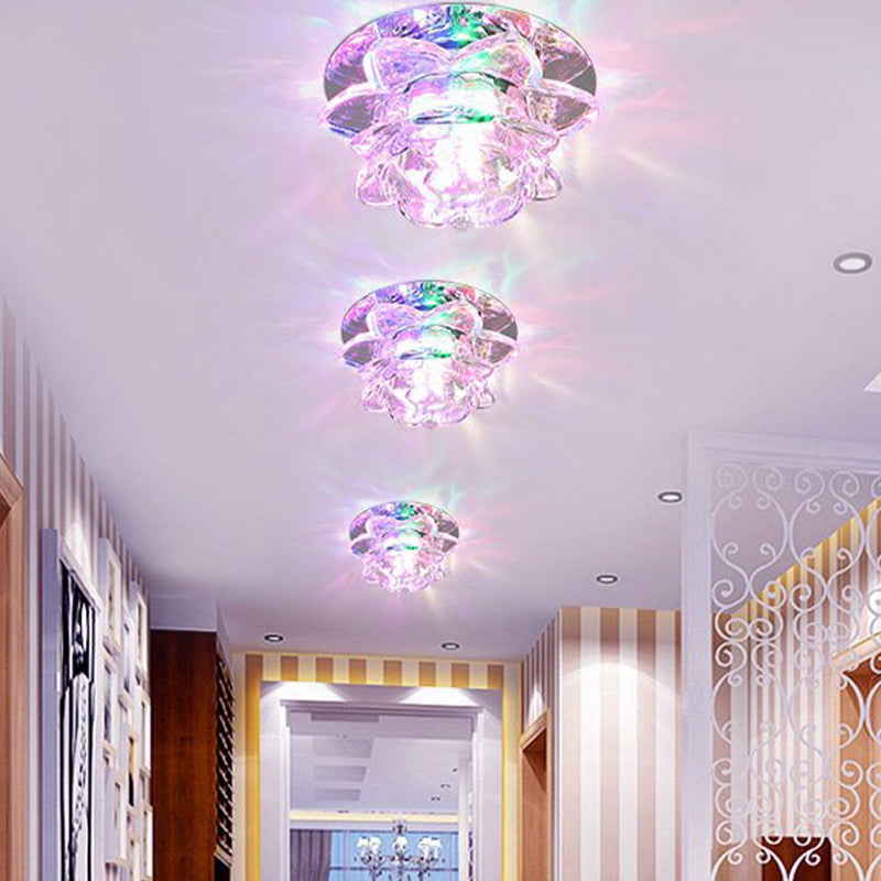 Simplicity Lotus LED Flush Mount Light Crystal Corridor Flush Mount Ceiling Light in Clear