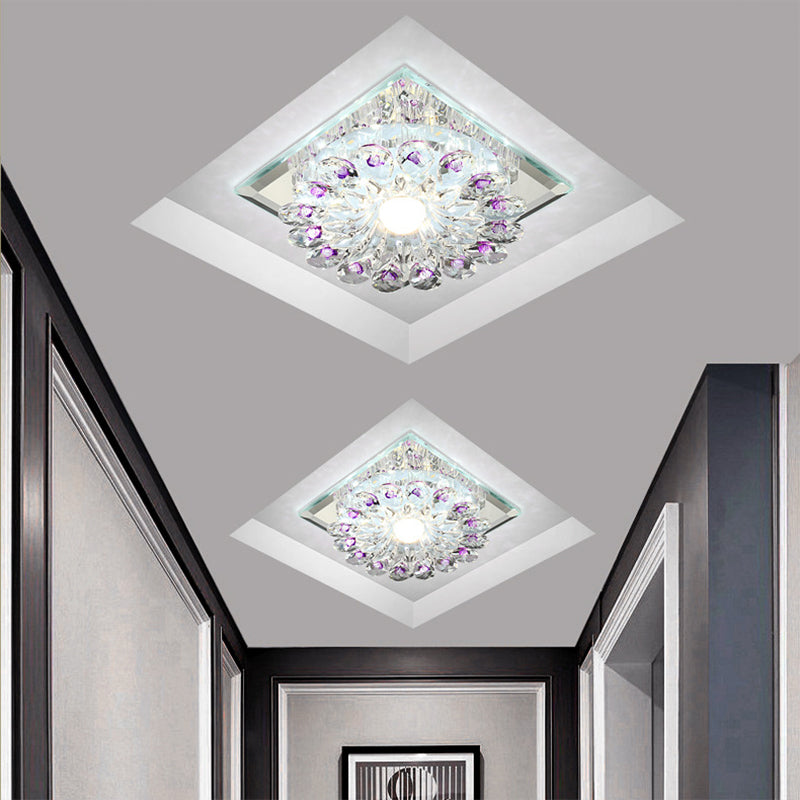 Plafonnier LED en forme de fleur pour entrée, style moderne, cristal, plafonnier LED transparent