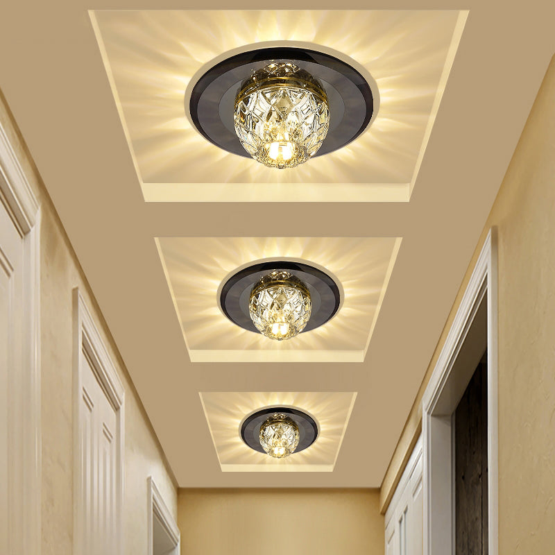 Contemporary Bowl Shade LED Flush Mount Crystal Entryway Flushmount Ceiling Lighting