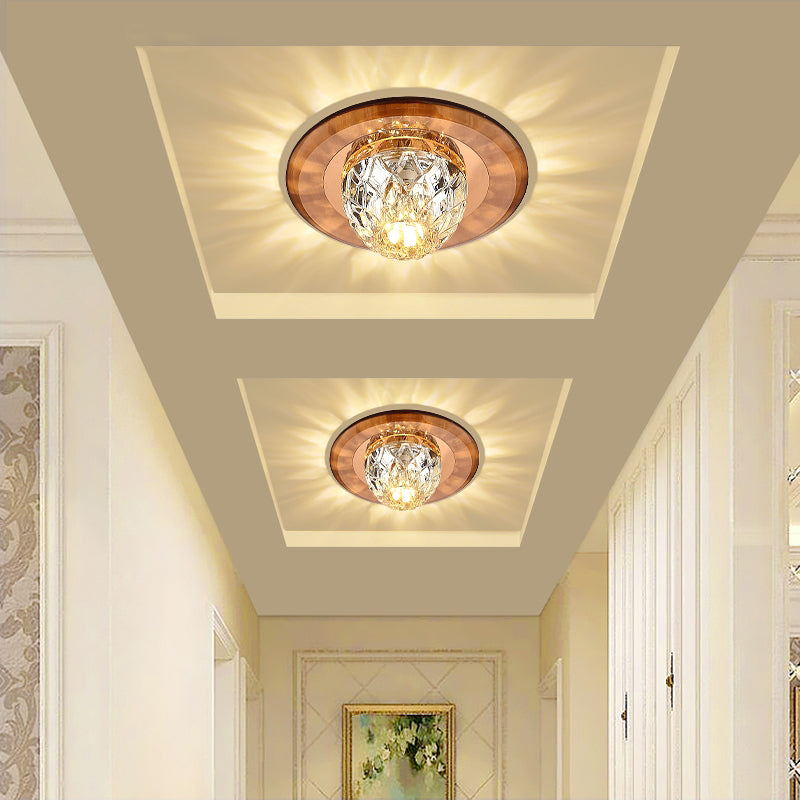 Contemporary Bowl Shade LED Flush Mount Crystal Entryway Flushmount Ceiling Lighting