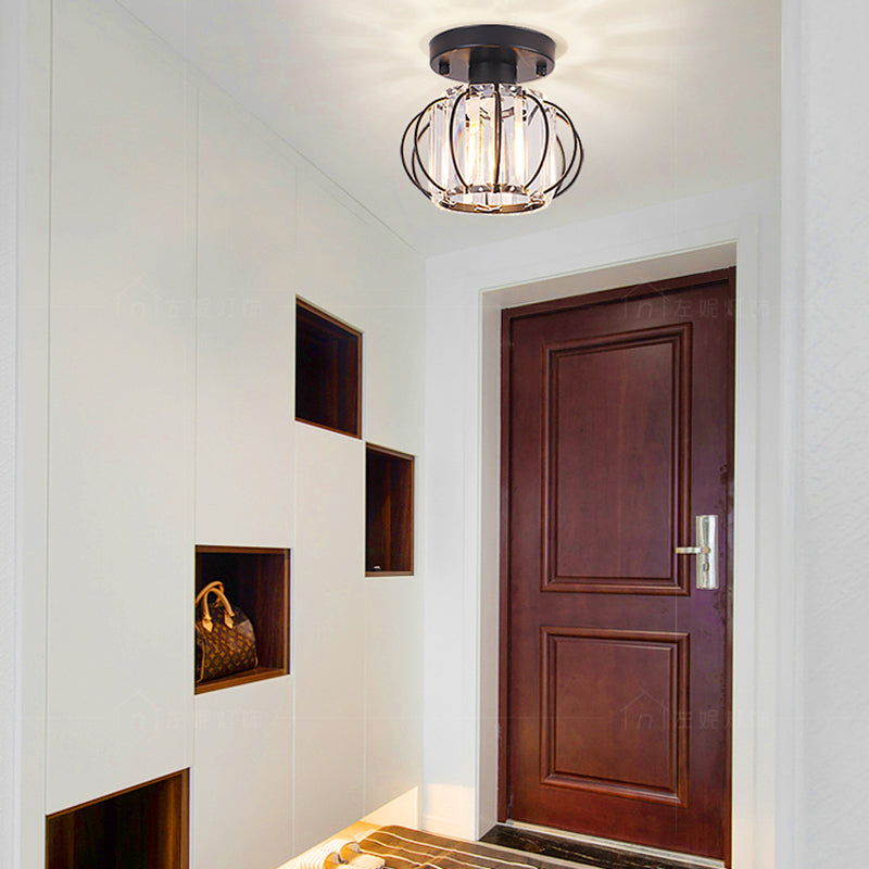 Schwarz/Chrom Globe Mini Flush Lamp Crystal 1 Light Simplicity Corridor Deckenleuchte