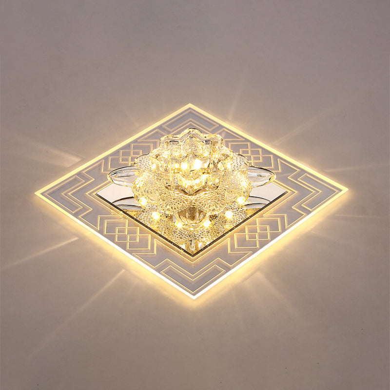 Plafonnier LED en cristal à abat-jour floral, moderne et clair, pour le passage