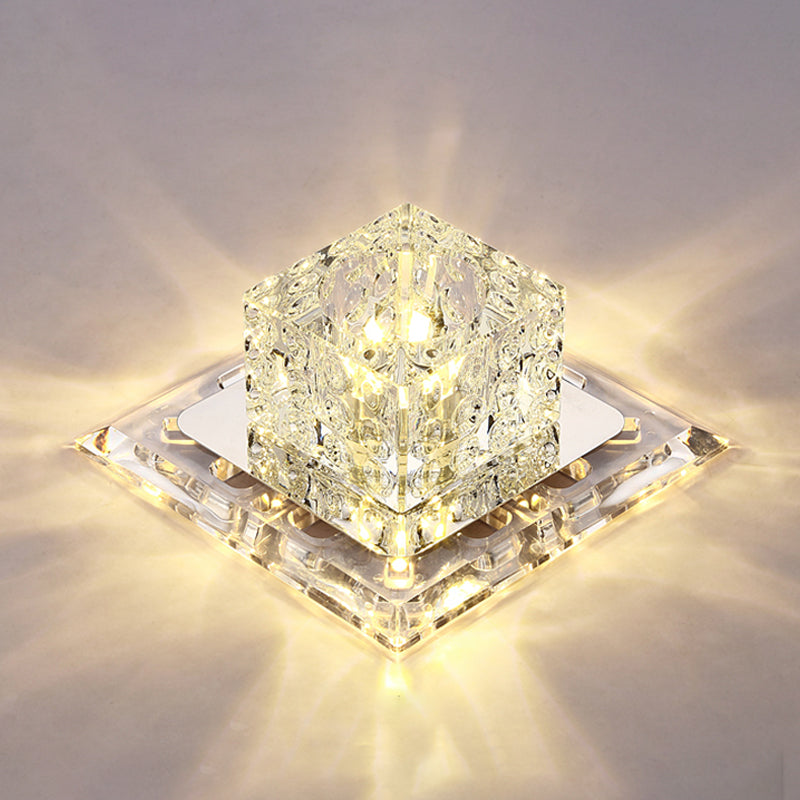 Plafonnier encastré à LED carré Simplicity en cristal pour entrée, plafonnier transparent