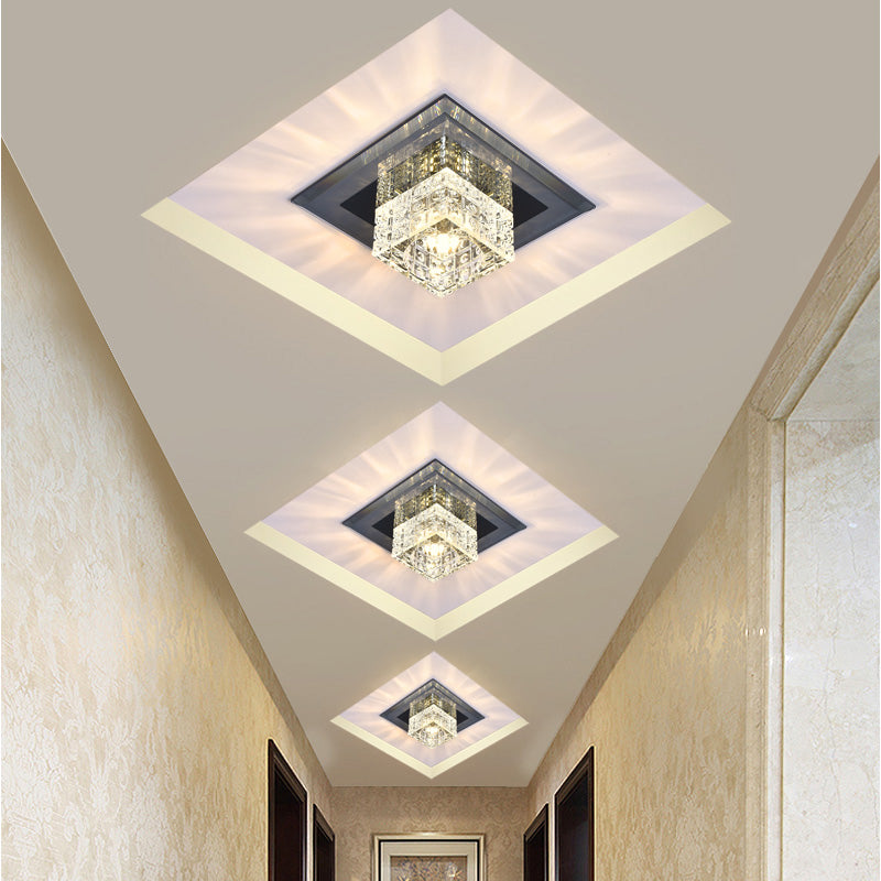Plafonnier LED à abat-jour carré, Style moderne, luminaire de plafond en cristal pour couloir