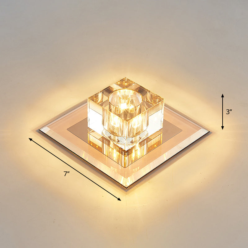 Contemporary Squared Flush Ceiling Light Crystal Entryway LED Flush Mount Lighting Fixture