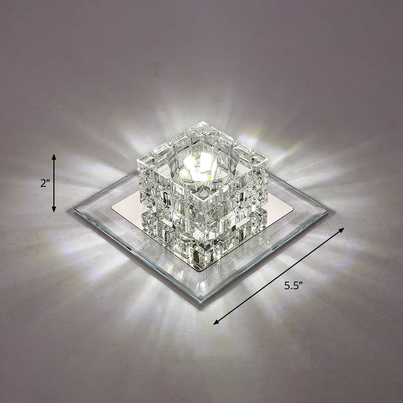 Small Corridor Flush Light Crystal Block Modern Style LED Flush Ceiling Light Fixture