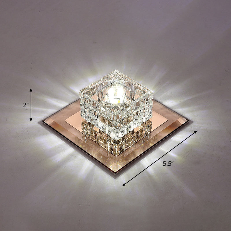 Small Corridor Flush Light Crystal Block Modern Style LED Flush Ceiling Light Fixture