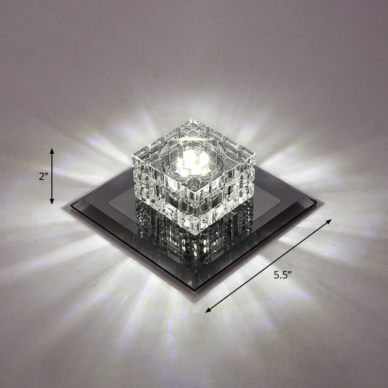 Small Corridor Flush Light Crystal Block Modern Style LED Flush Ceiling Light Fixture
