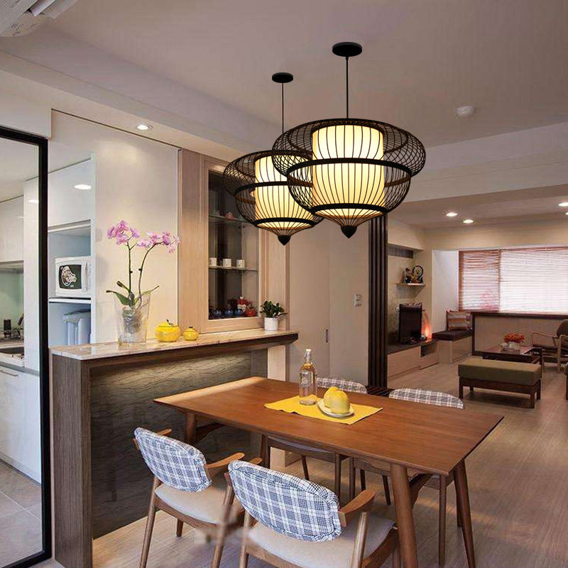 Gourd Shaded Bamboo Suspension Light Simplicity Single Black Pendant Light Fixture