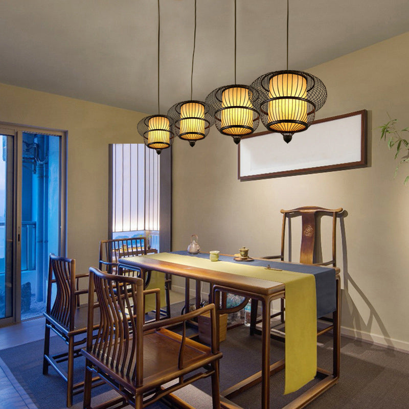 Gourd Shaded Bamboo Suspension Light Simplicity Single Black Pendant Light Fixture