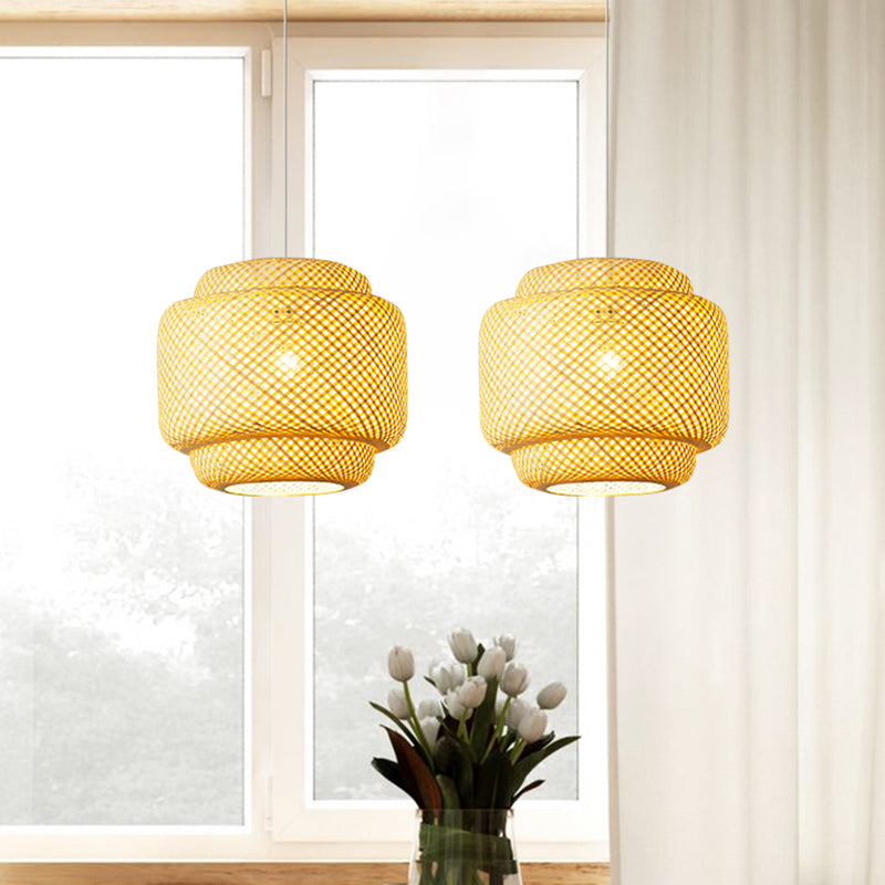 Modern Lantern Ceiling Light Bamboo Single Restaurant Hanging Pendant Light in Wood