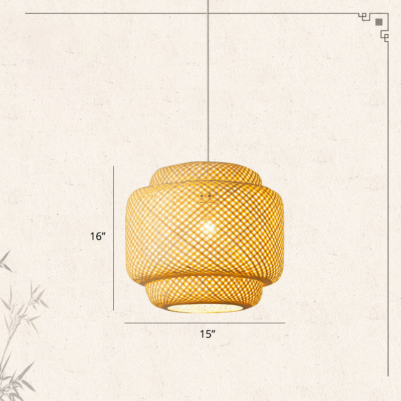 Modern Lantern Ceiling Light Bamboo Single Restaurant Hanging Pendant Light in Wood