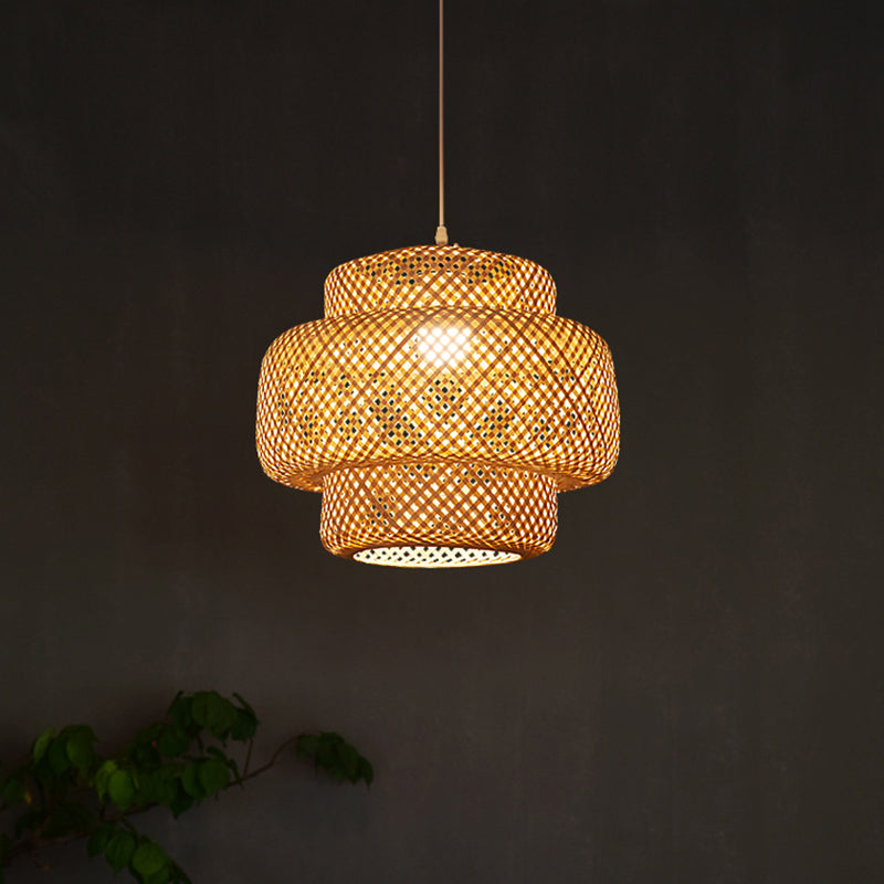 Layered Pendant Light Contemporary Bamboo Single-Bulb Restaurant Suspension Light Fixture