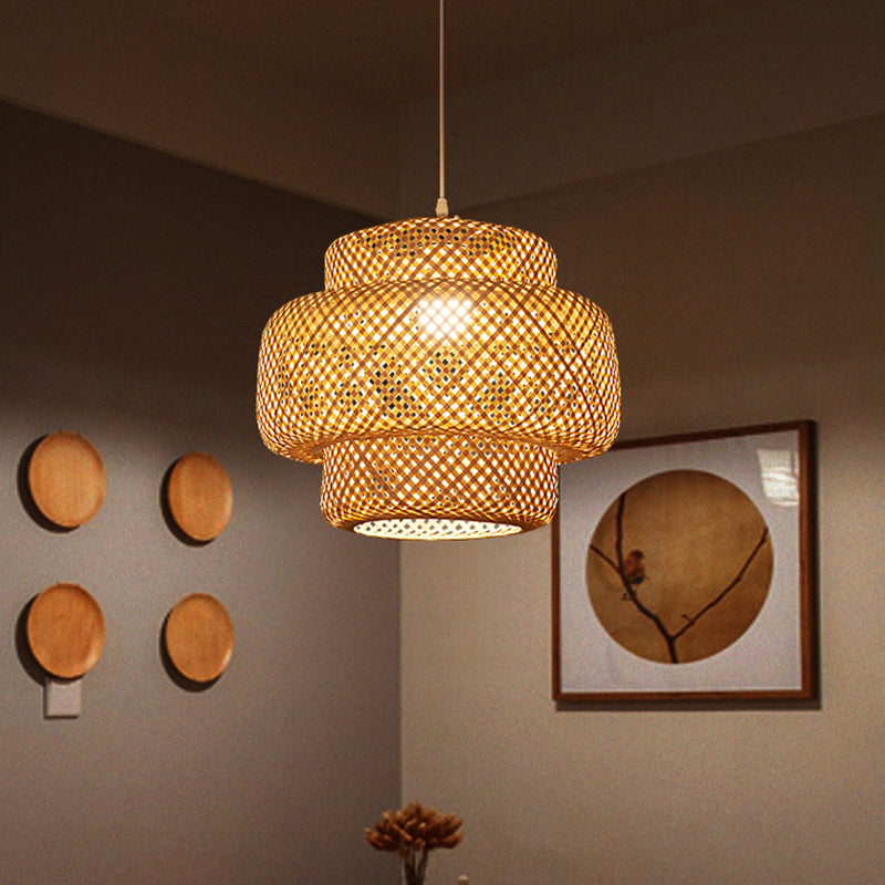 Layered Pendant Light Contemporary Bamboo Single-Bulb Restaurant Suspension Light Fixture