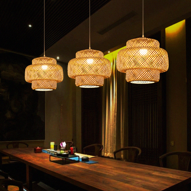 Layered Pendant Light Contemporary Bamboo Single-Bulb Restaurant Suspension Light Fixture