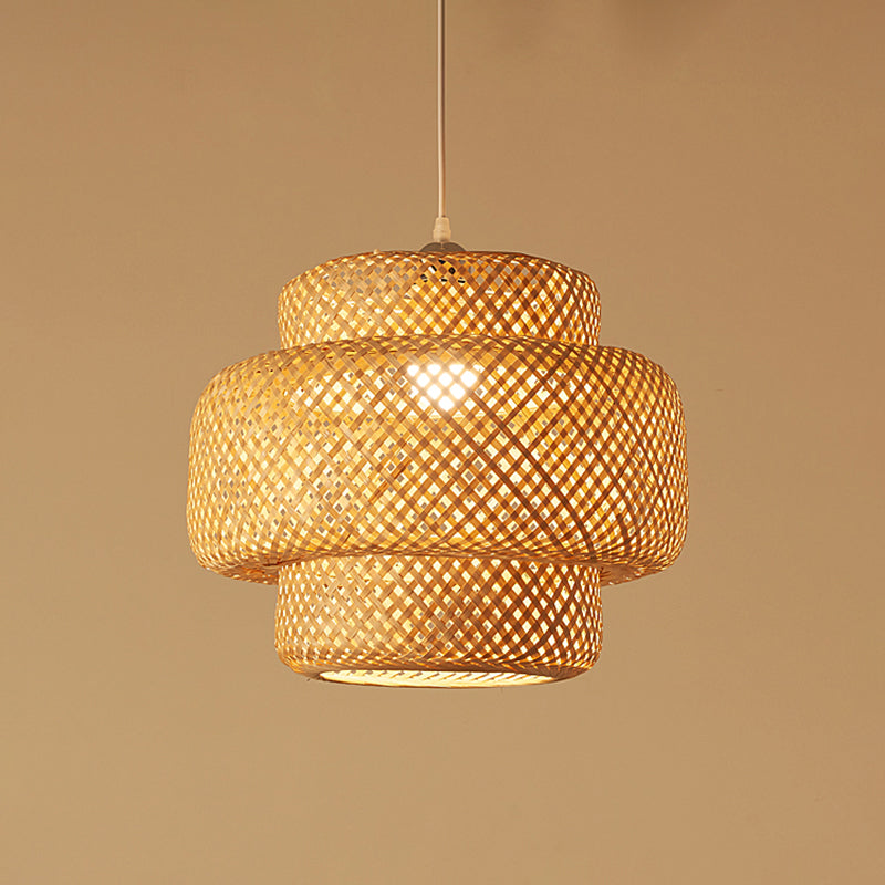 Layered Pendant Light Contemporary Bamboo Single-Bulb Restaurant Suspension Light Fixture
