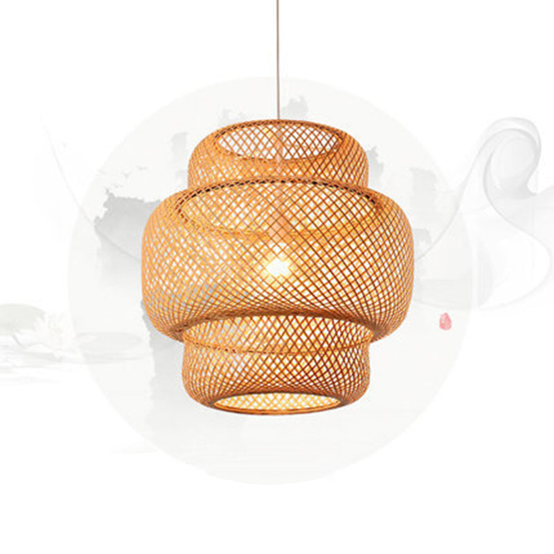 Lantern Restaurant Suspension Light Bamboo 1-Light Simplicity Pendant Light Fixture