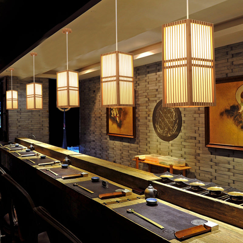 Handgewebte Deckenleuchte moderne Bambus Single Restaurant Hanging Pendellicht in Holz