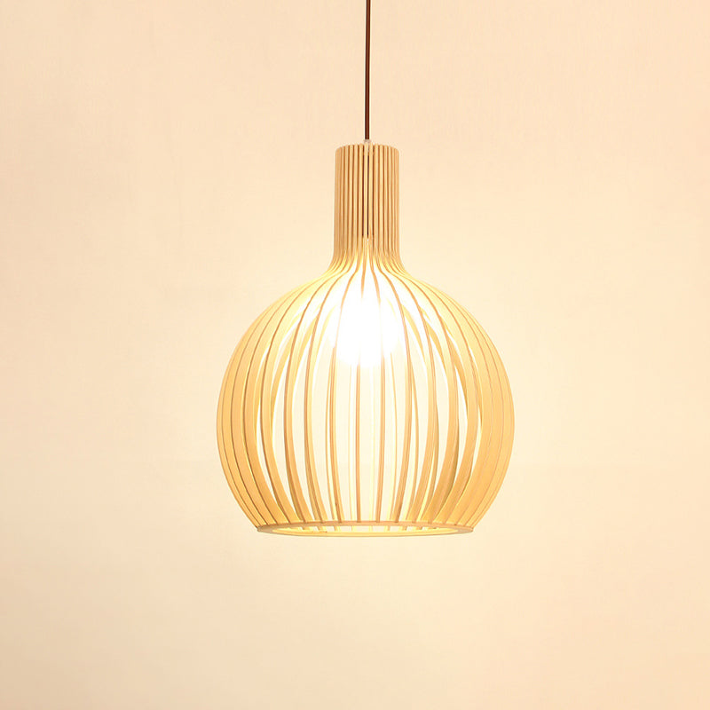 Shaded Dining Room Pendant Light Wood Single-Bulb Contemporary Suspension Light Fixture