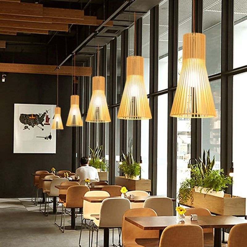 Shaded Dining Room Pendant Light Wood Single-Bulb Contemporary Suspension Light Fixture