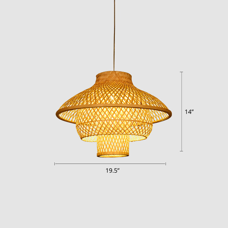 Layered Bamboo Suspension Light Simplicity 1-Light Wood Pendant Light for Restaurant