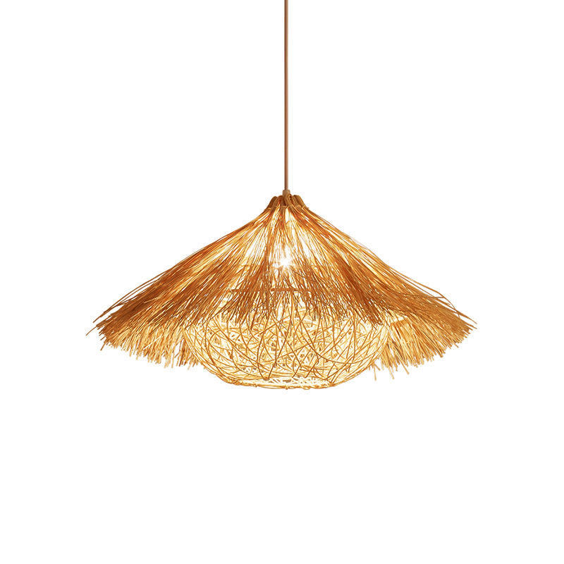 Minimalist Cone Suspension Light Rattan 1 Head Restaurant Pendant Ceiling Light in Wood