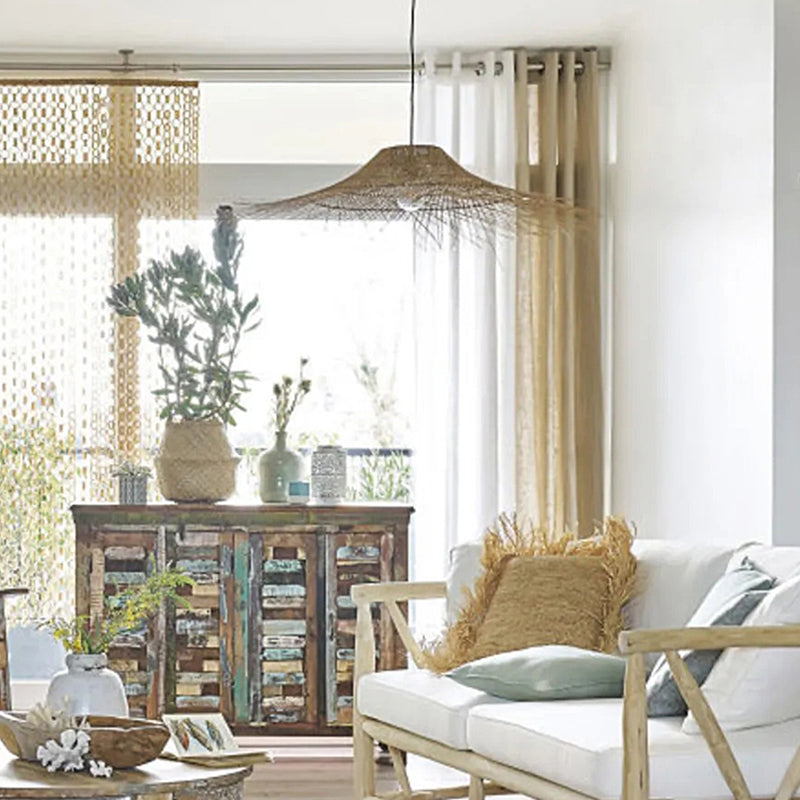 Straw Hat Rattan Ceiling Light Modern Single Wood Hanging Pendant Light for Restaurant