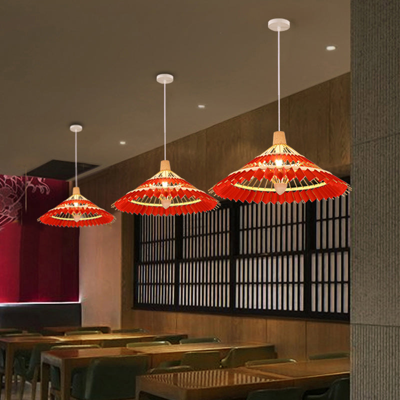 Bamboo Umbrella Ceiling Light Modern Single Hanging Pendant Lighting for Restaurant