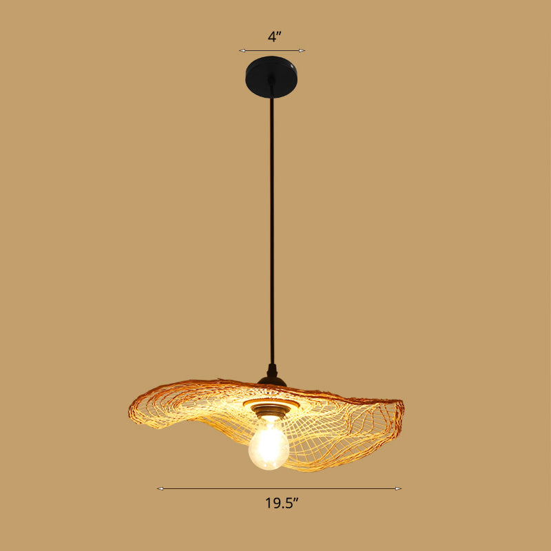 Lotus Leaf Restaurant Ceiling Light Bamboo 1 Bulb Asian Style Hanging Light Fixture in Wood