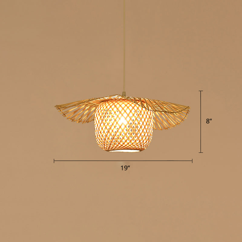 Simplicity Lotus Leaf Suspension Light Bamboo 1-Light Restaurant Pendant Light in Wood