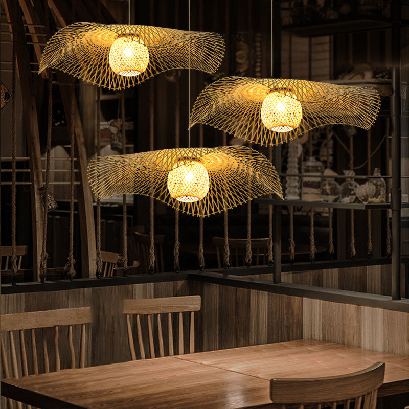 Lotus Leaf plafondverlichting Aziatische stijl bamboe 1 lamp hout hangend licht voor restaurant