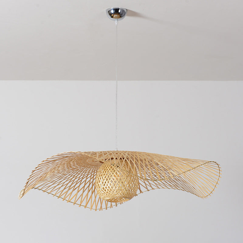 Lotus Leaf plafondverlichting Aziatische stijl bamboe 1 lamp hout hangend licht voor restaurant