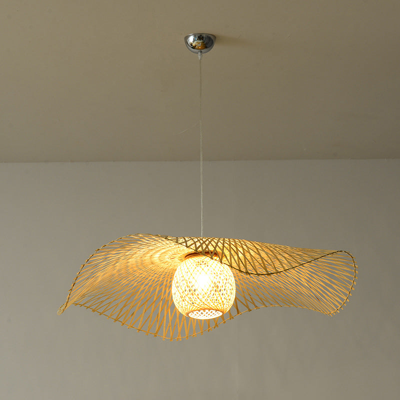 Lotus Leaf plafondverlichting Aziatische stijl bamboe 1 lamp hout hangend licht voor restaurant