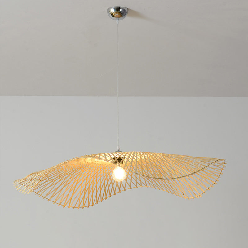 Lotus Leaf plafondverlichting Aziatische stijl bamboe 1 lamp hout hangend licht voor restaurant