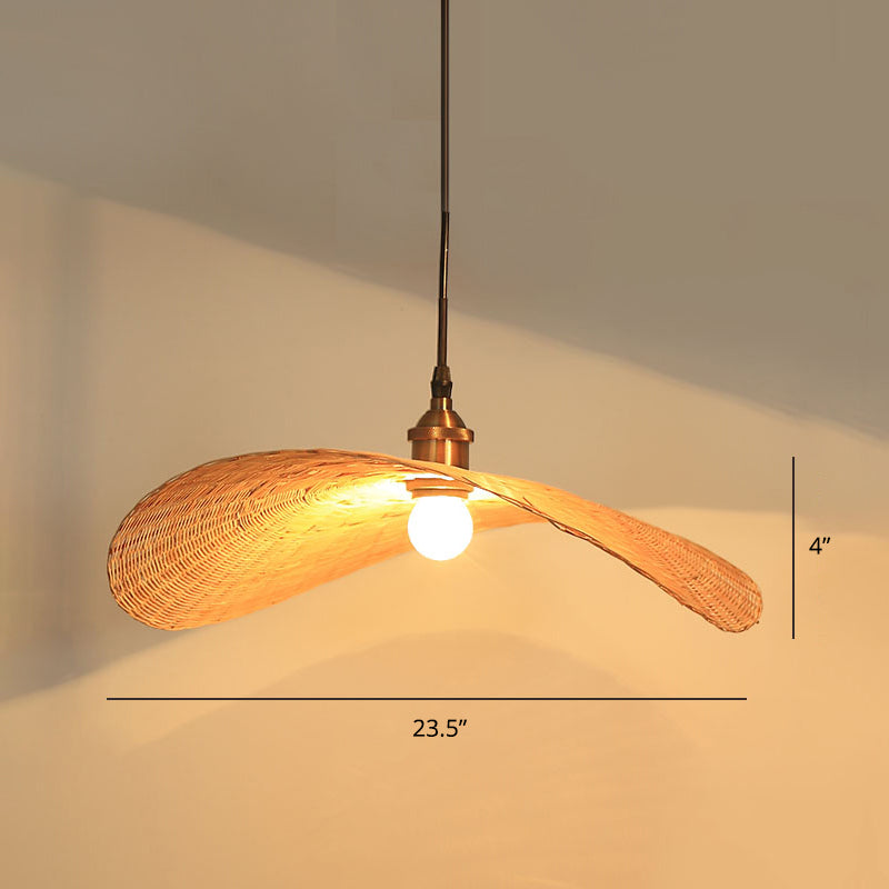 Lotus Leaf Suspension Lighting Minimalist Bamboo 1 Head Wood Pendant Ceiling Light
